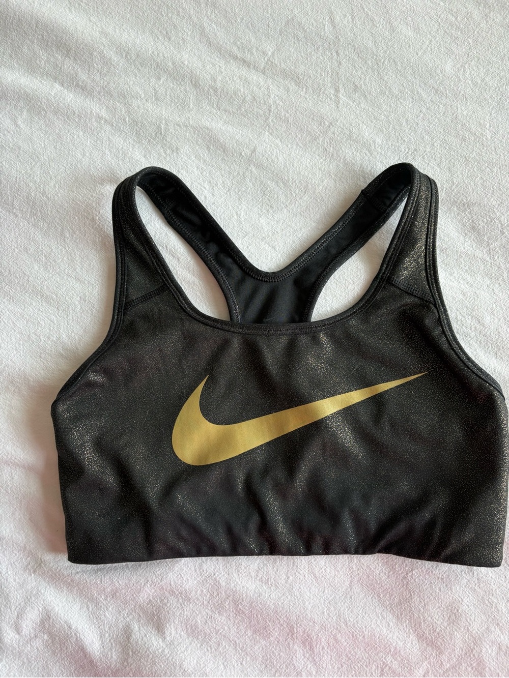 Nike Black Sports Bra with Gold Swoosh Logo Size medium